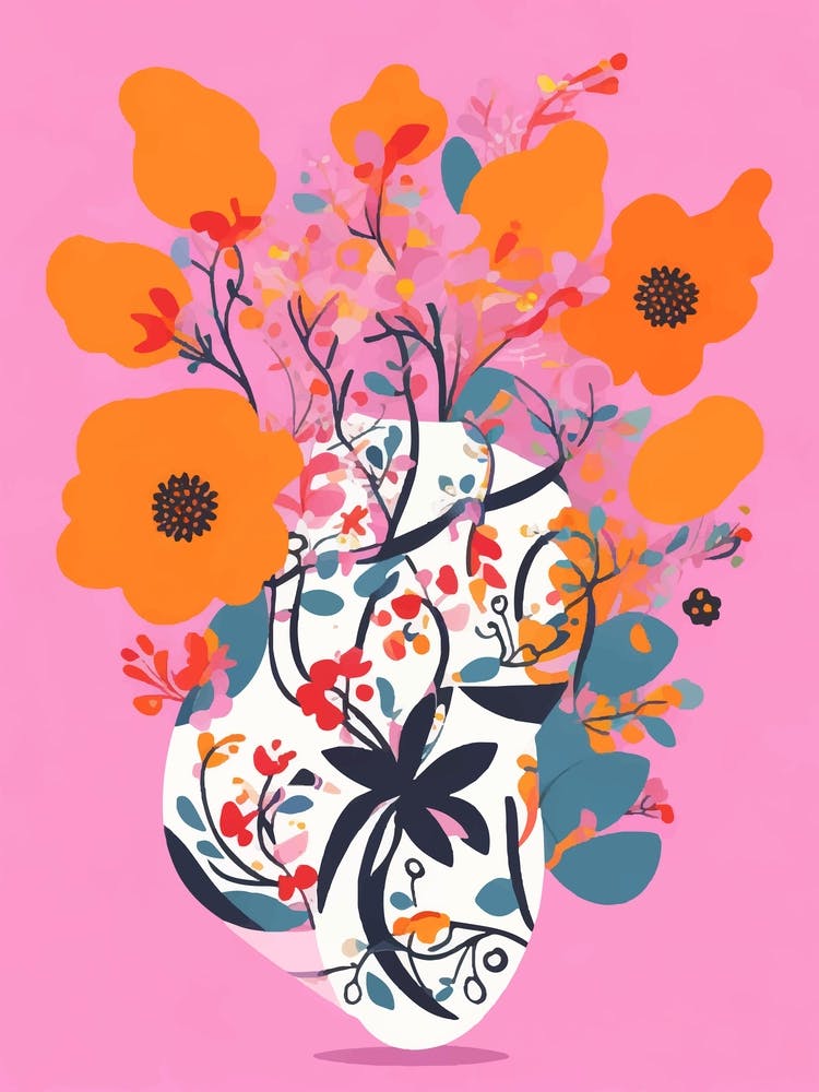 Pink Abstract Flowers In A Vase