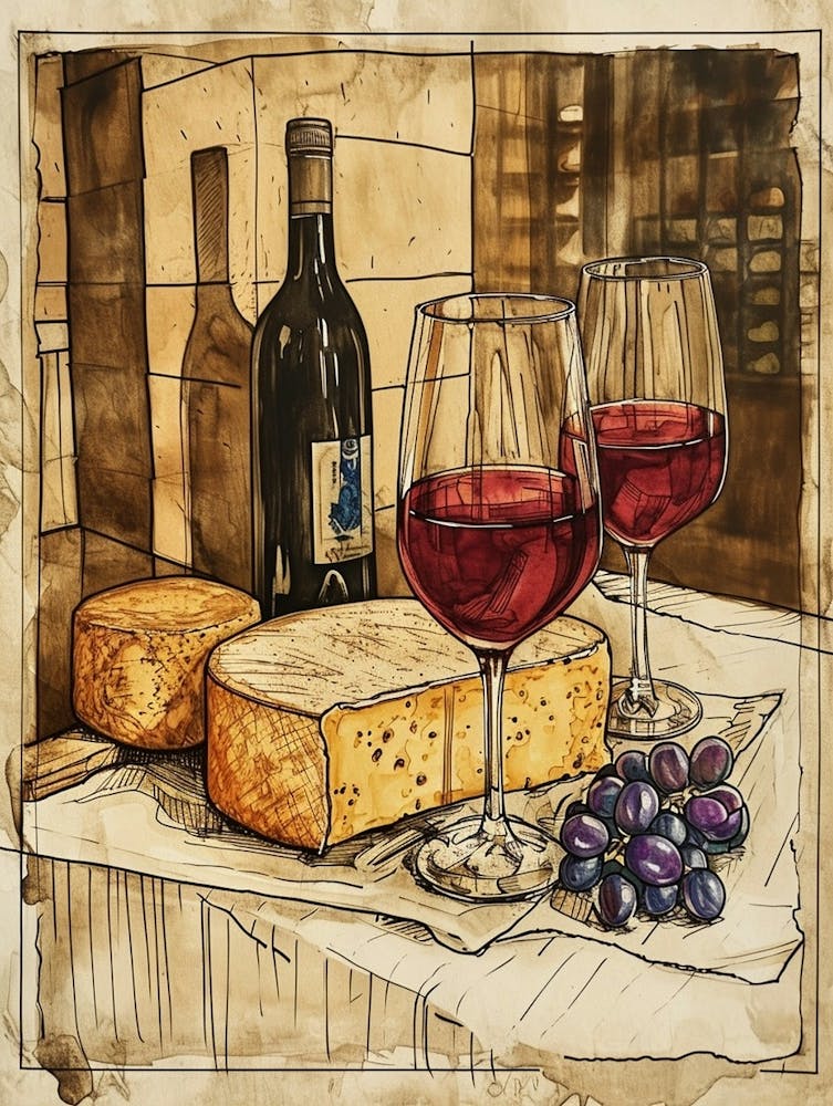 Cheese & Wine Rustic Illustration 3