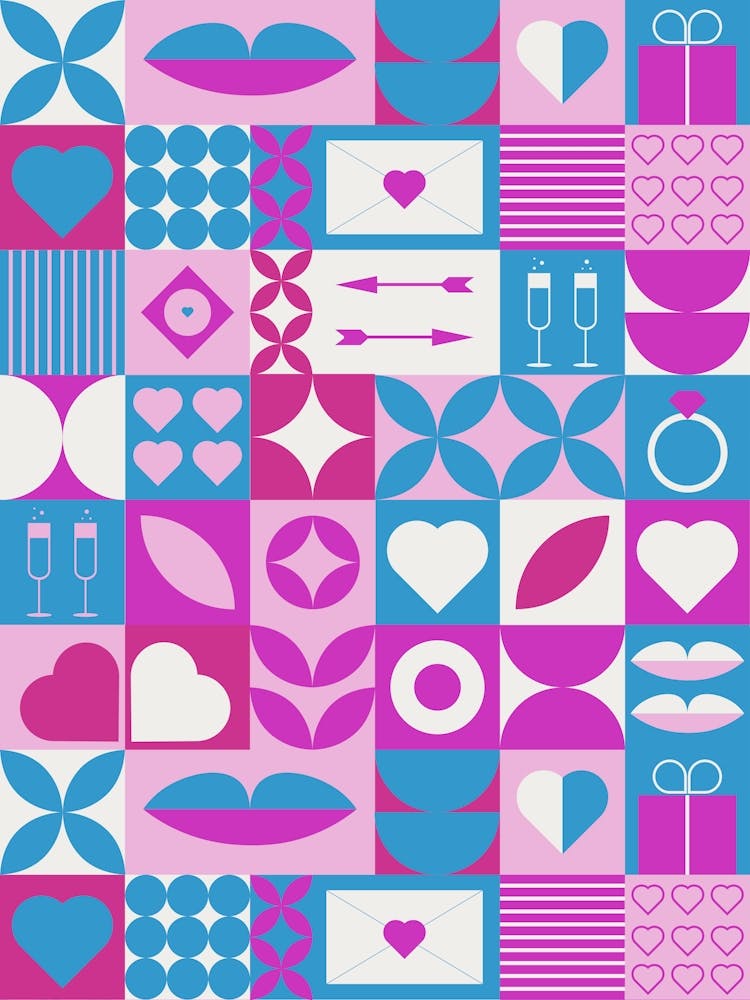 St. Valentines Day geometric neon synthwave pattern - abstract poster 2