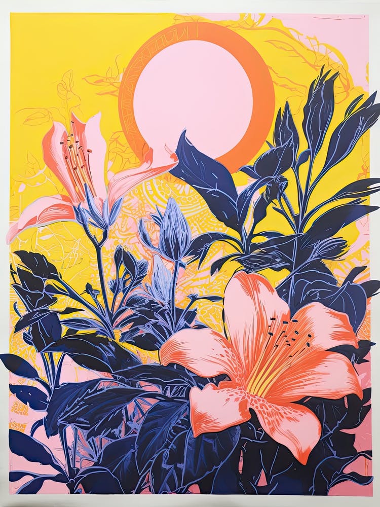 Colourful Flower Still Life In Risograph Style 1