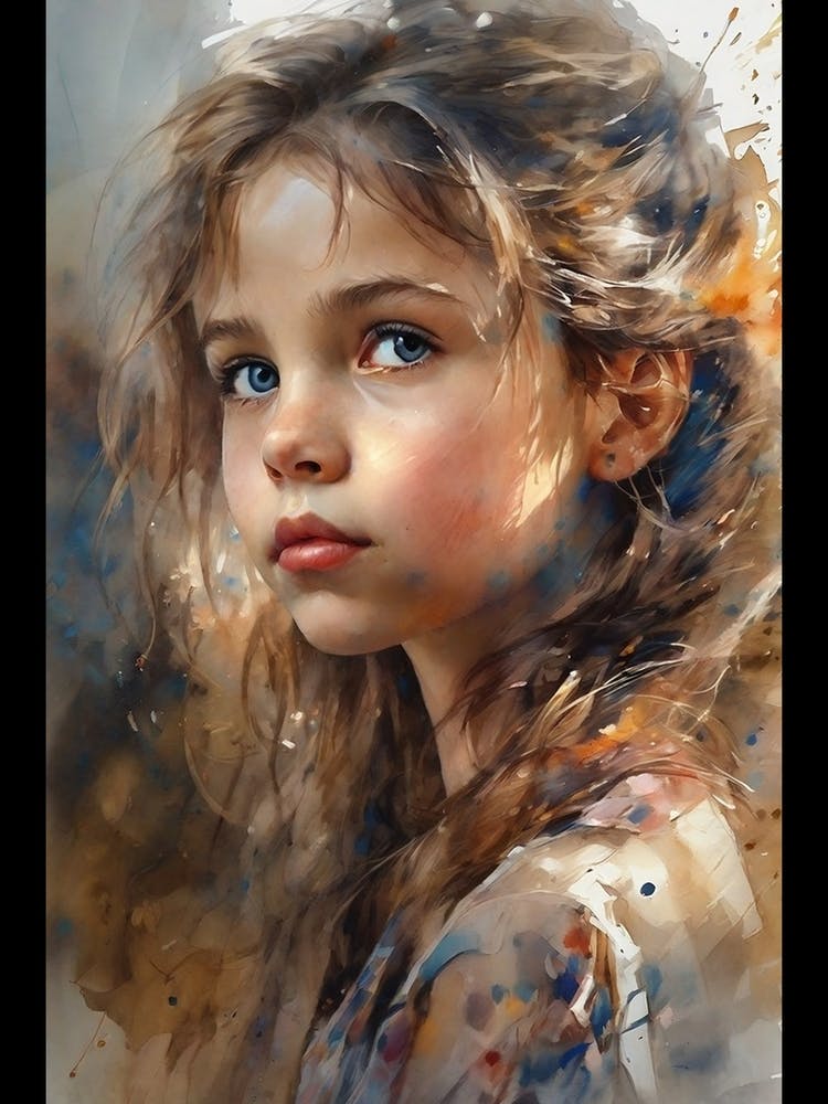 Portrait Of A Little Girl With Blue Eyes ( Oil Paint)