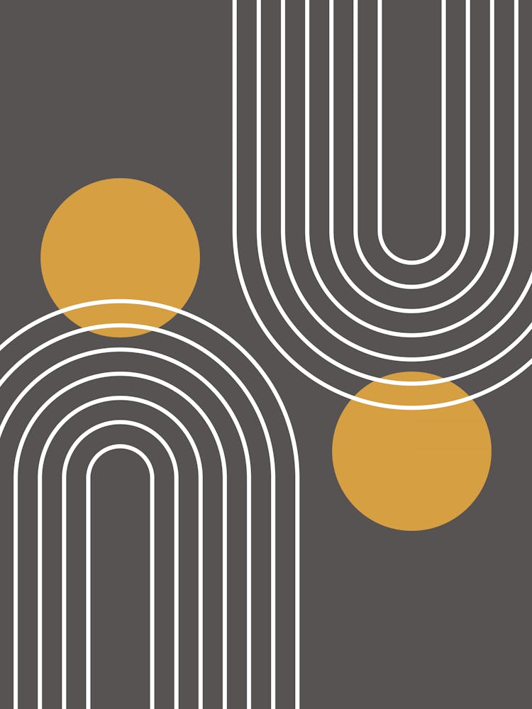 Mid Century Modern Geometrisch C32 In Erdigem Gold (Regenbogen und Sonnenabstrakt) 01