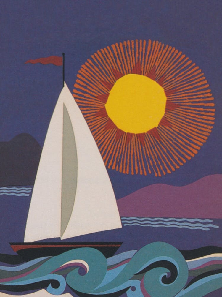 Segelboot unter der Sonne Vintage-Poster