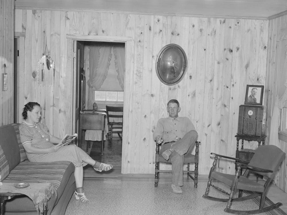 Southeast Missouri Farms,Client And Wife In Living Room Of New Home On La Forge Project, Missouri By Russell Lee