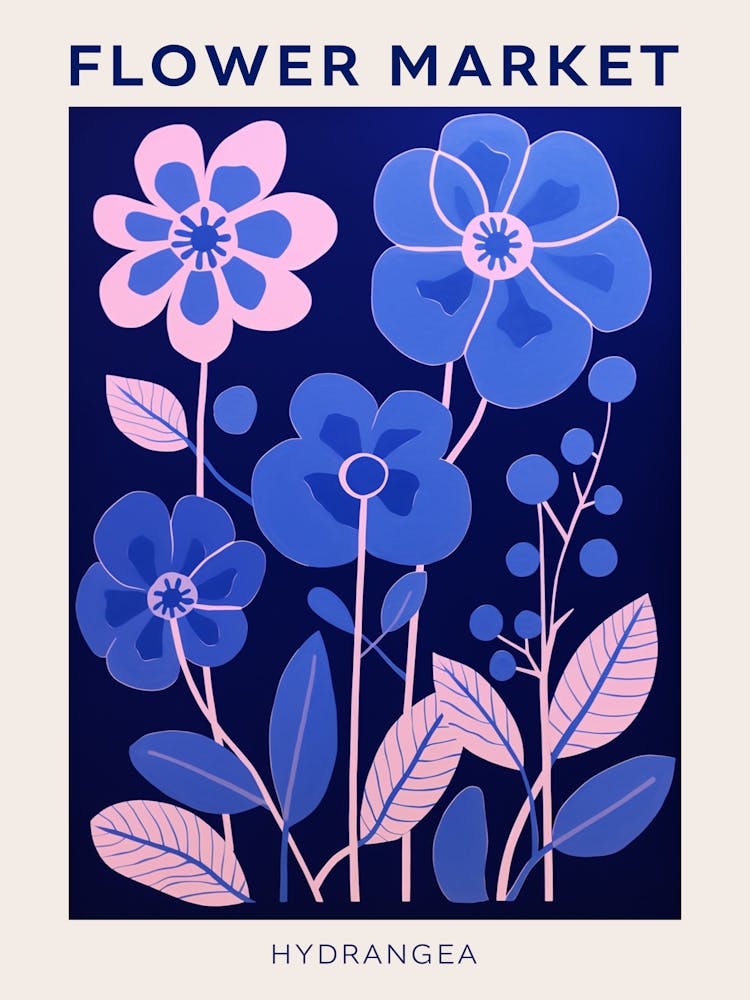 Blaues Blumenmarkt-Poster Hortensie 4
