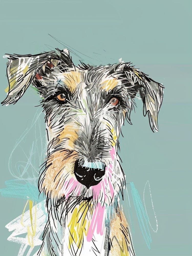 Pastel Watercolour Scottish Deerhound Dog Line Illustration 1