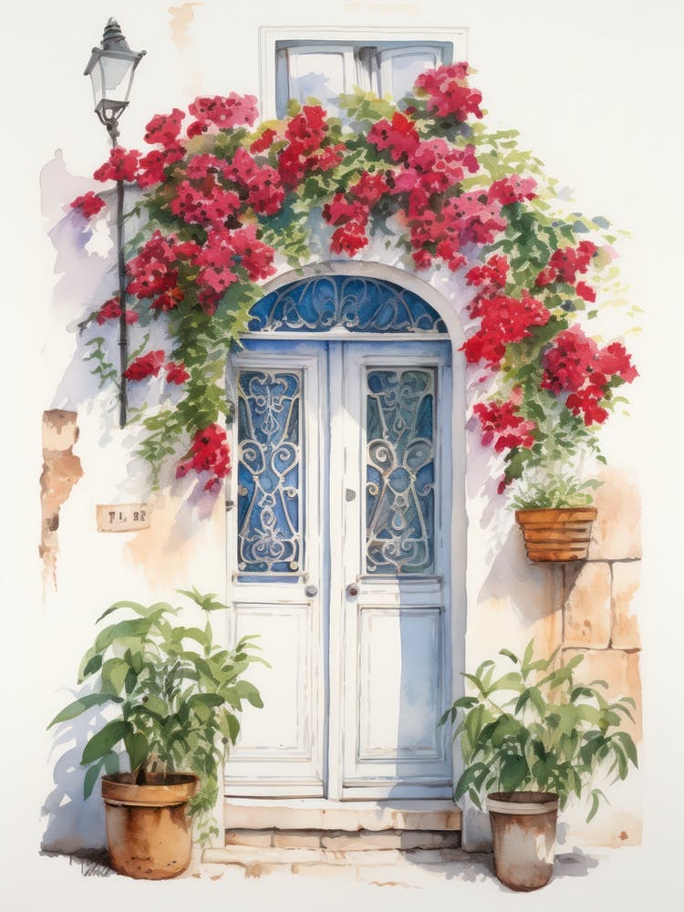Bari, Italien – Mediterrane Türen Aquarellgemälde 1