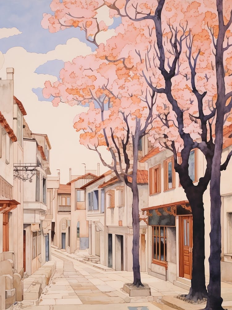 Limassol Cyprus 4 Vintage Pink Travel Illustration