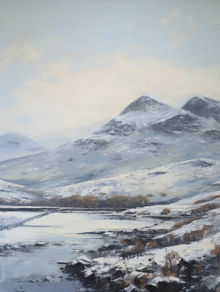 Vintage Winter Painting Snowdonia National Park United Kingdom 1