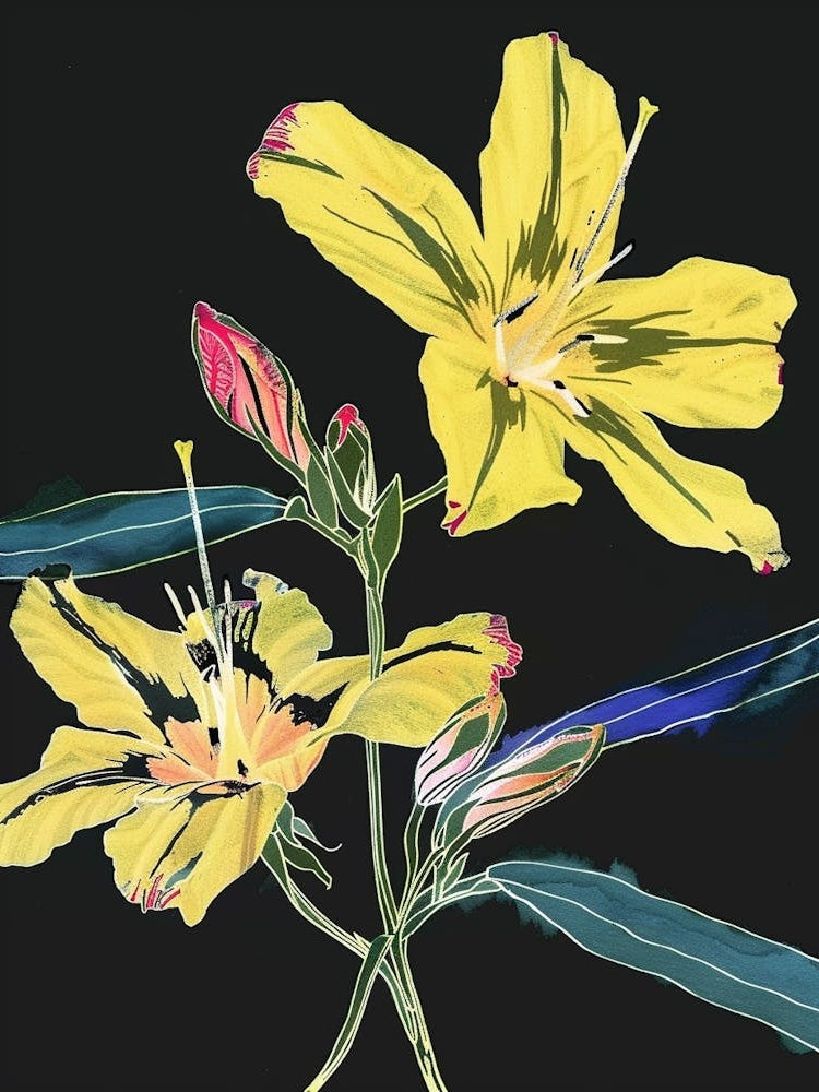 Neon Flowers On Black Evening Primrose 3