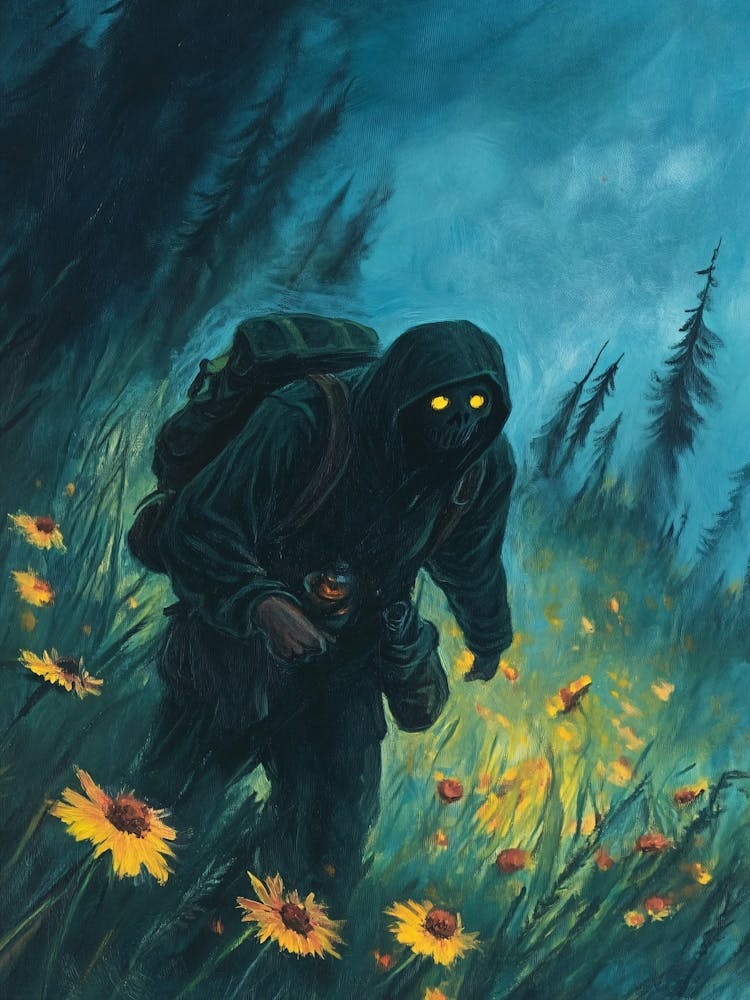 Man Walking Through A Field Of Flowers