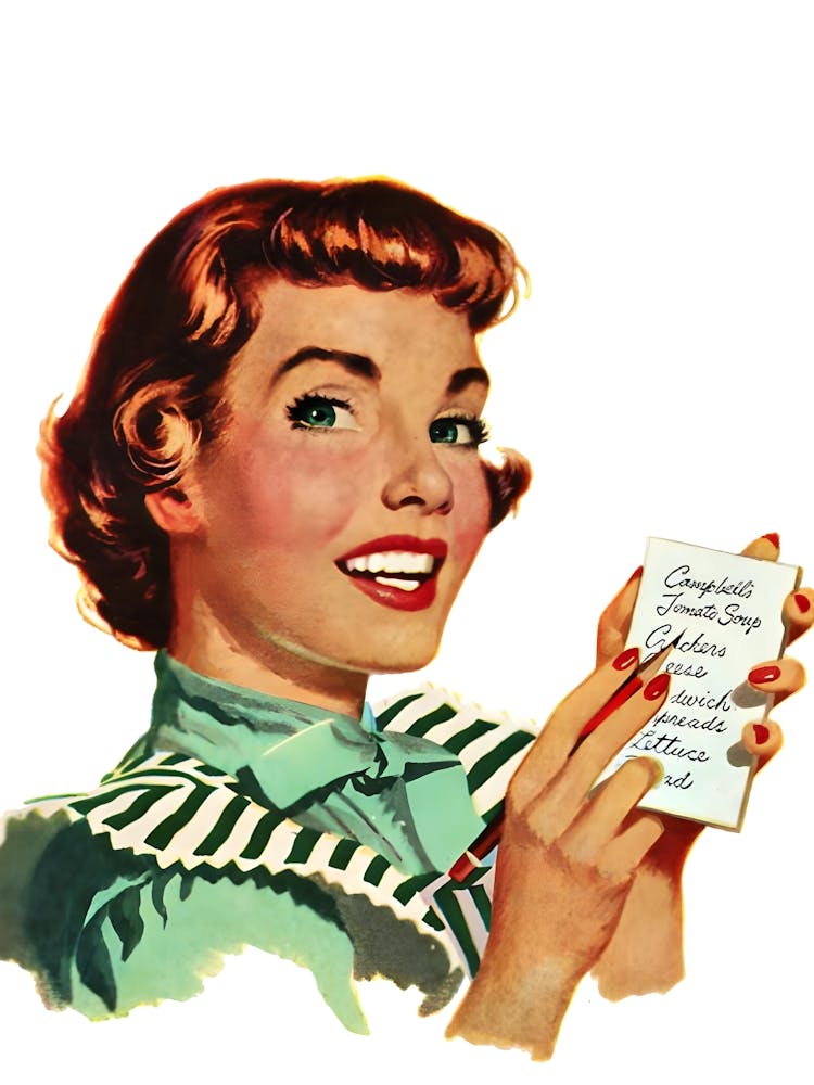 Housewife With Shopping List, Vintage Poster, Baby Boomers Era