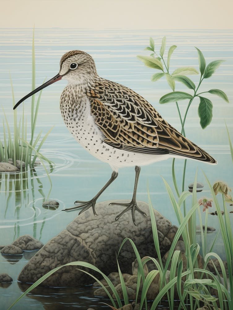 Ohara Koson Inspired Bird Painting Dunlin 1