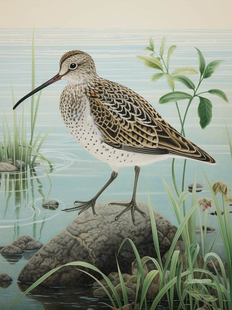 Ohara Koson Inspired Bird Painting Dunlin 1