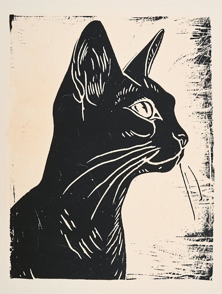 Abyssinian Cat Linocut Blockprint 8