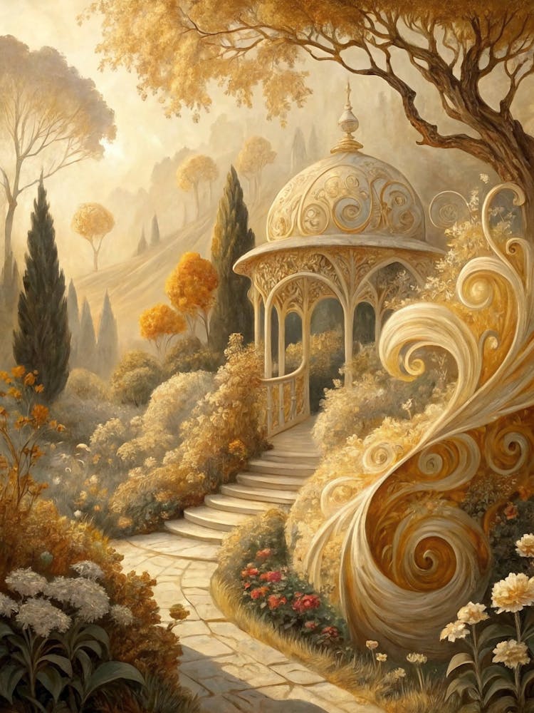 Oil Painting Style Enchanted Garden Abstract