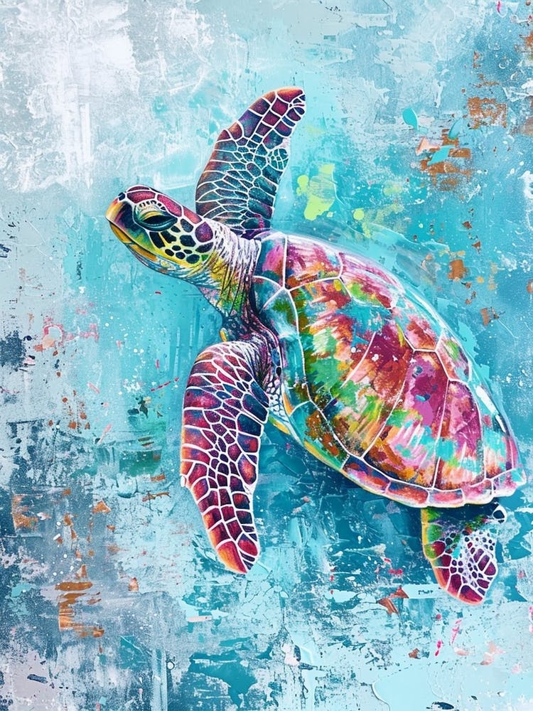 Textured Blue Sea Turtle Painting 1