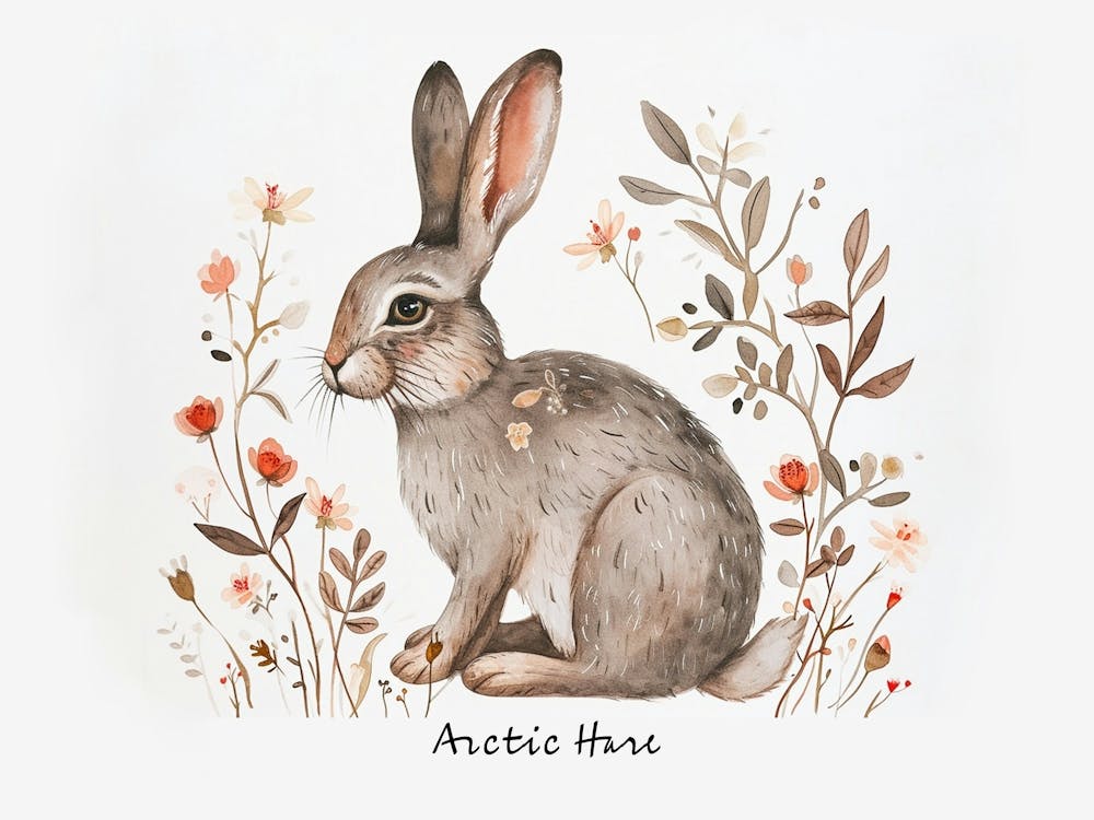 Little Floral Arctic Hare 1 Poster