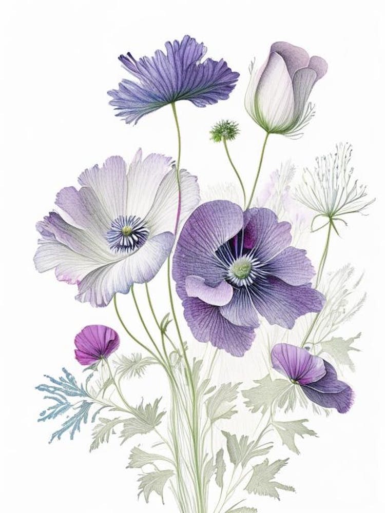 Anemone Floral Quentin Blake Inspired Illustration 2 Flower
