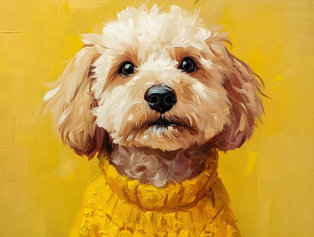 Goldendoodle In Yellow Sweater