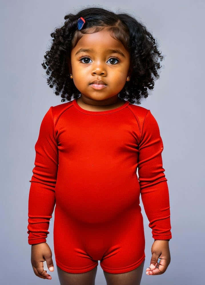 Little Girl In A Red Bodysuit