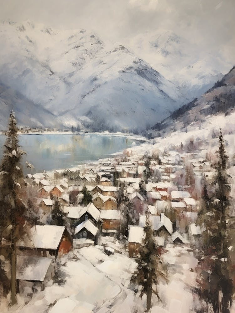 Vintage Winter Painting Queenstown New Zealand 2