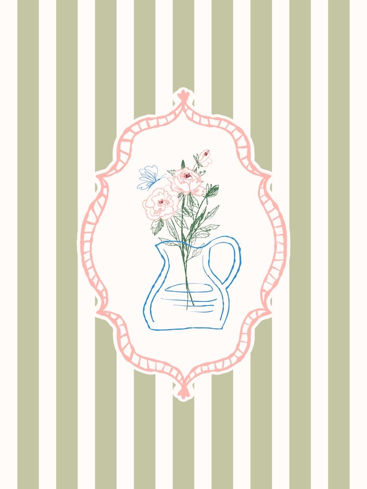 Vintage Striped Botanical Green Poster