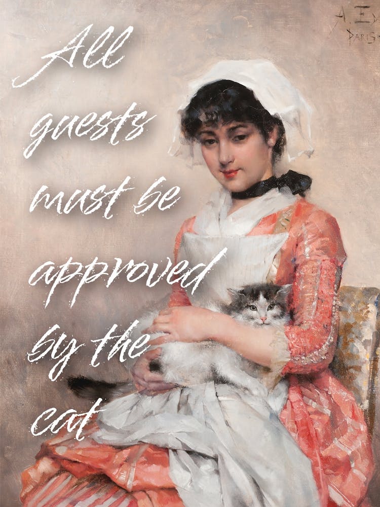 All guests must be approved by the cat, vintage altered art, cat lover decor