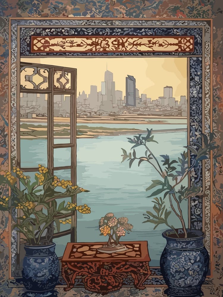 Window View Of Dubai United Arab Emirates In The Style Of William Morris 3