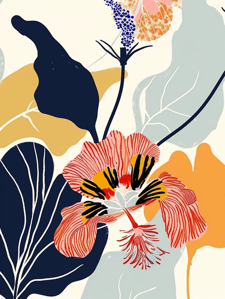 Farbenfrohe Blumenillustration Kapuzinerkresse 3