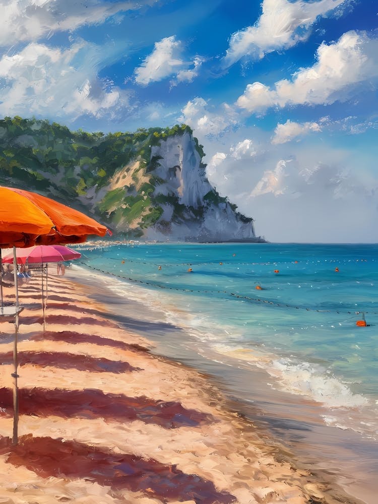 Orange Umbrellas On The Beach