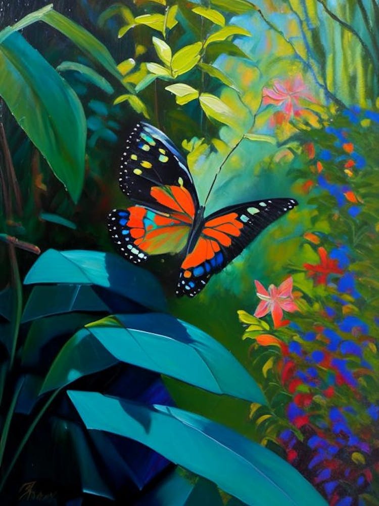 Butterfly In Botanical Gardens Oil Painting 1
