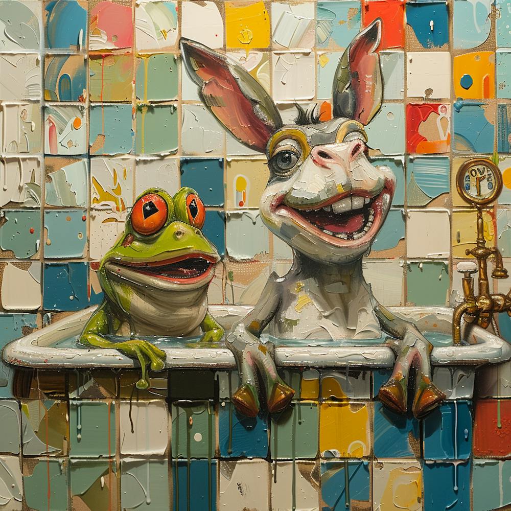 Donkey And Frog In The Bathtub