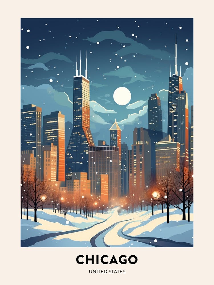 Nuit d'Hiver - Affiche de Voyage - Chicago Usa 2