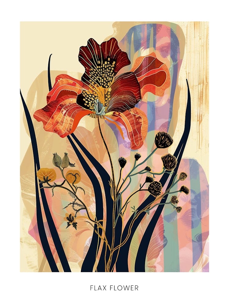 Affiche Illustration Fleur Colorée Fleur de Lin 3