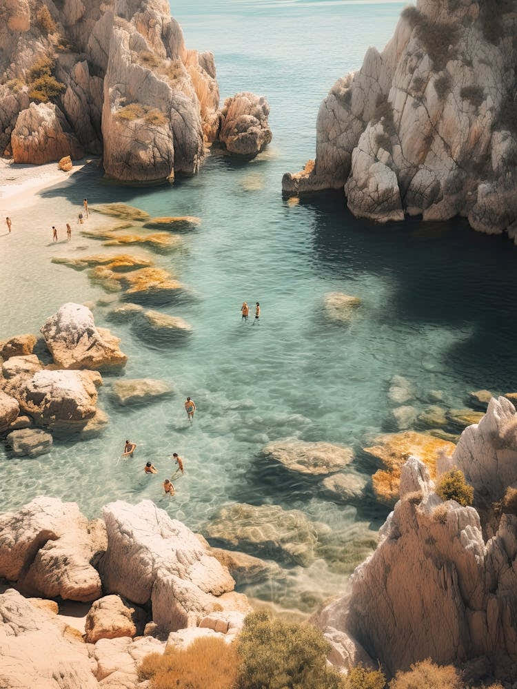 Swimming Along The Coast, Italy, Summer Vintage Photography