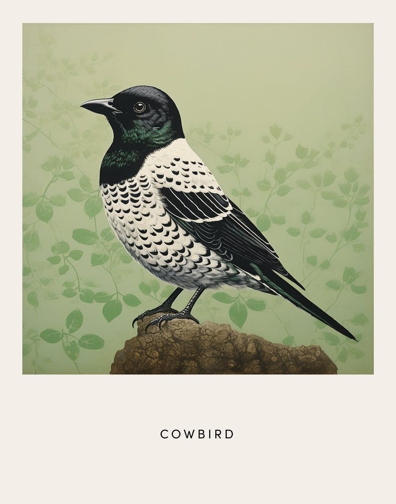 Ohara Koson Inspired Bird Painting Cowbird 3 Poster