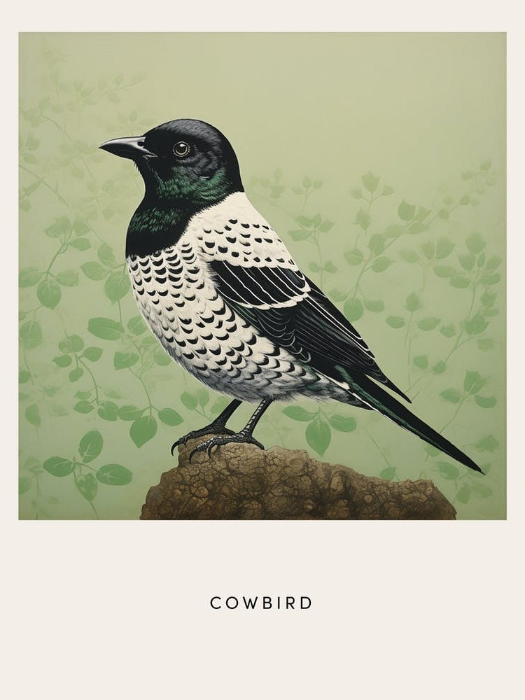 Ohara Koson Inspired Bird Painting Cowbird 3 Poster