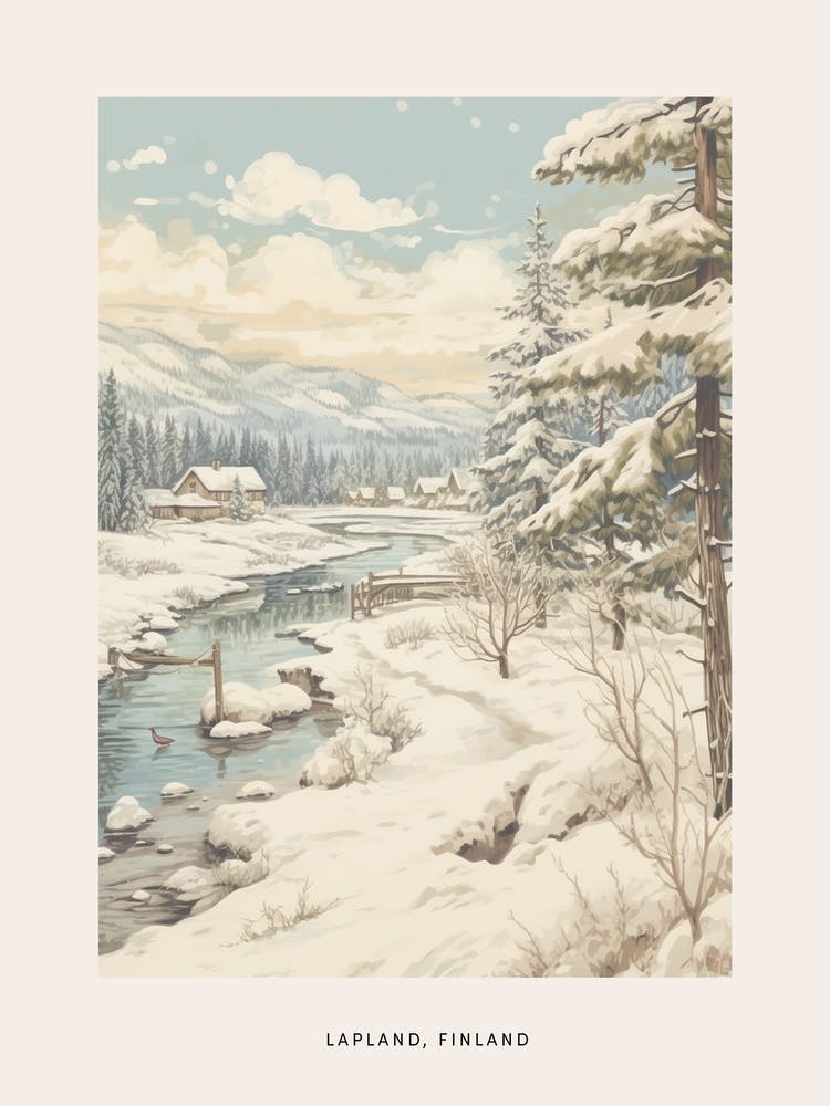 Vintage Winter Poster Lapland Finland 3