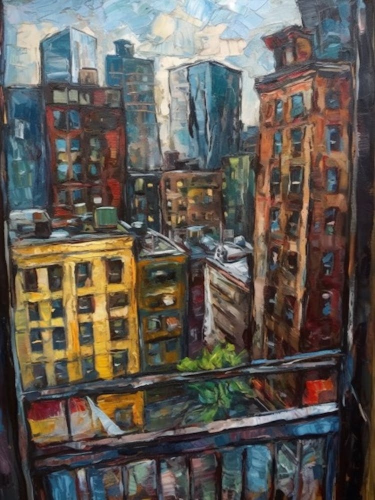 Window View Of New York In The Style Of Expressionism 4