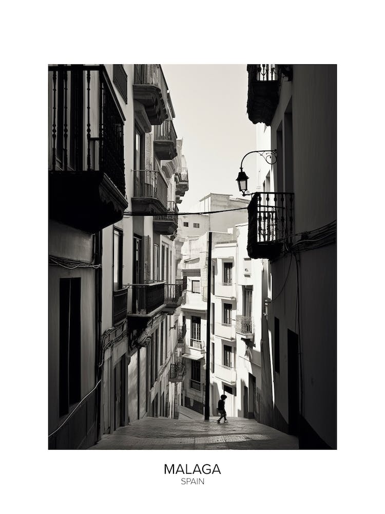 Poster Of Malaga, Spain, Black And White Analogue Photography 3