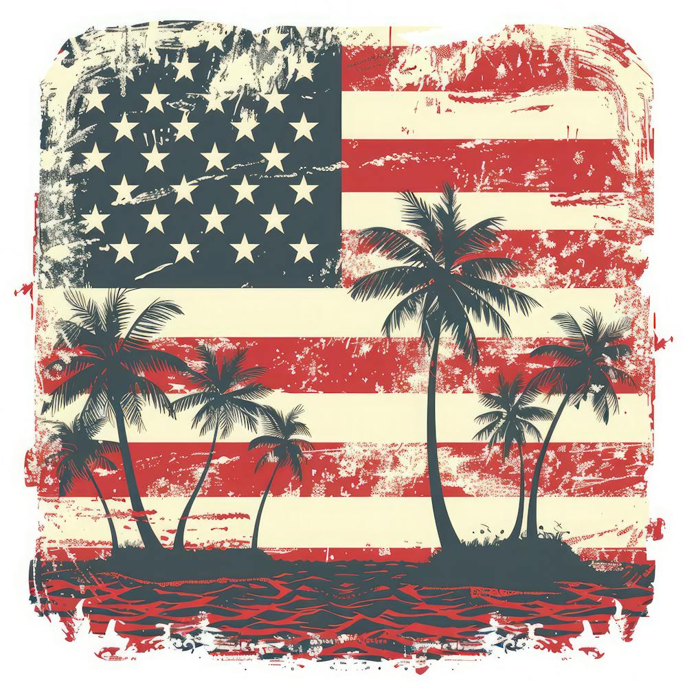 Retro American Flag With Palm Trees 1