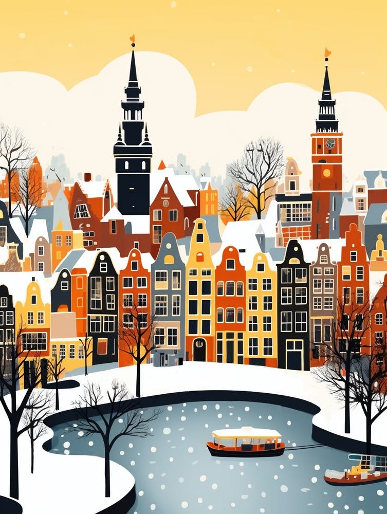 Retro Winter Illustration Amsterdam Netherlands 2