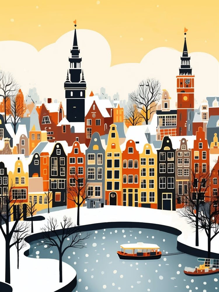 Retro Winter Illustration Amsterdam Netherlands 2