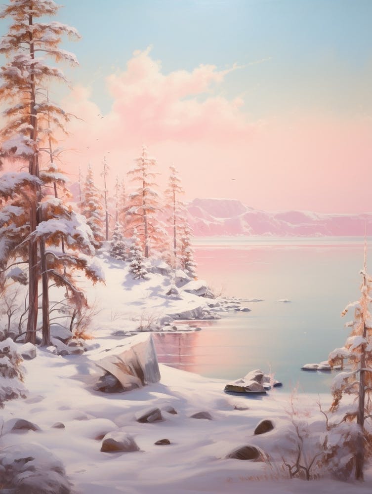 Dreamy Winter Painting Lake Tahoe Usa 3