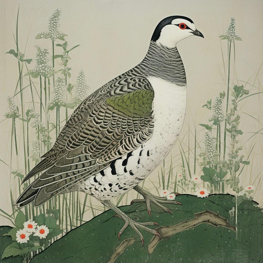 Ohara Koson Inspired Bird Painting Partridge 4 Square