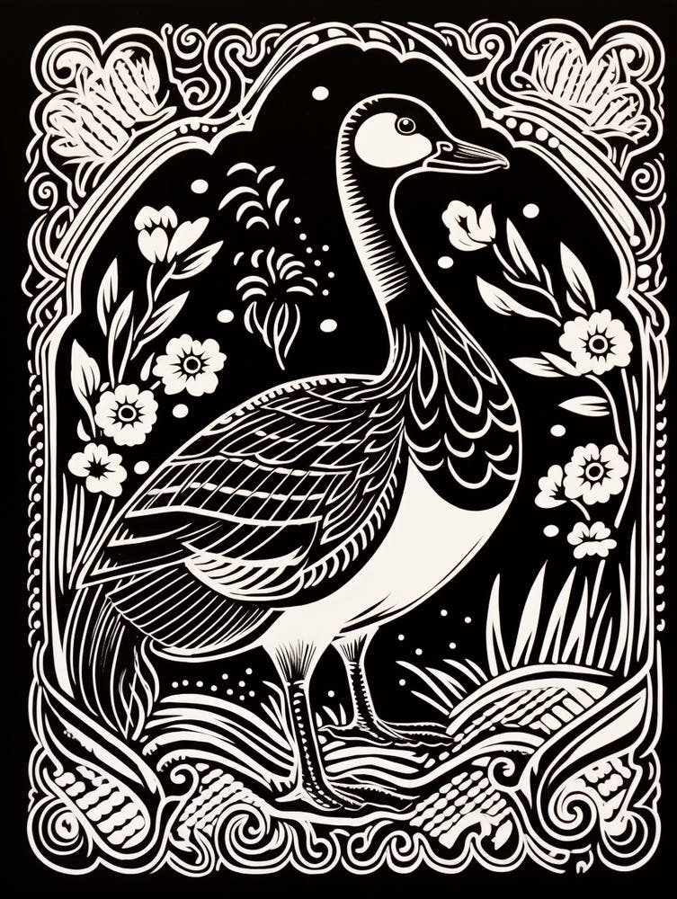 B&W Bird Linocut Goose 3