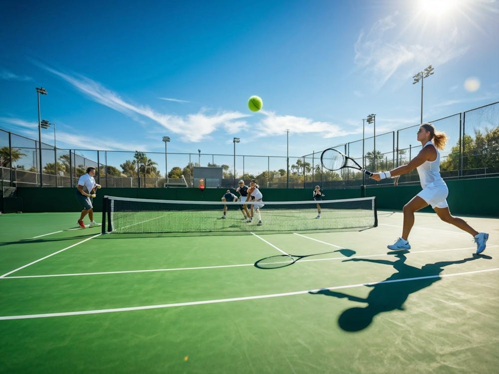 Tennis Match Showcasing An Active Lifestyle Bathed In The Golden Glow Of The Sun Action Packed Mome (3)
