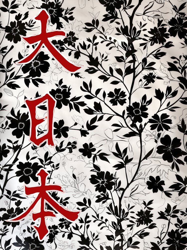 Großes Japan Poster Monochrom Blumen 8