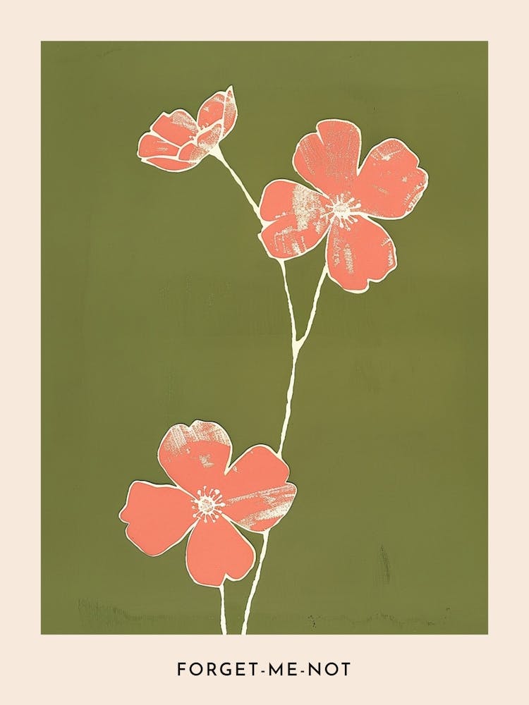 Pink & Green Forget Me Not 1 Flower Poster